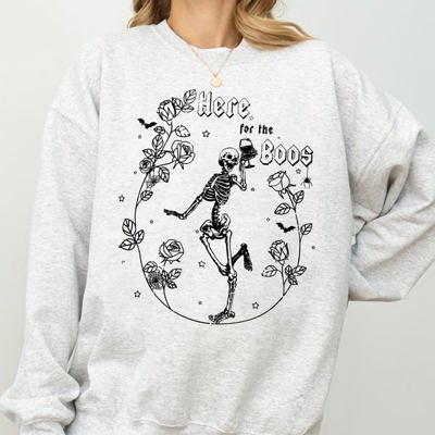 Here For The Boos Skeleton Ghost Witch Skull Spooky Aesthetic Meme Halloween Costume Sweatshirt