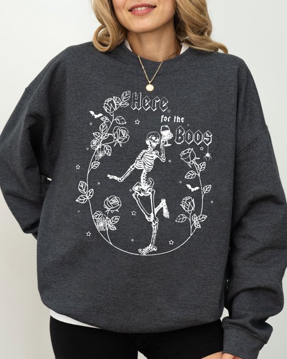 Here For The Boos Skeleton Ghost Witch Skull Spooky Aesthetic Meme Halloween Costume Sweatshirt