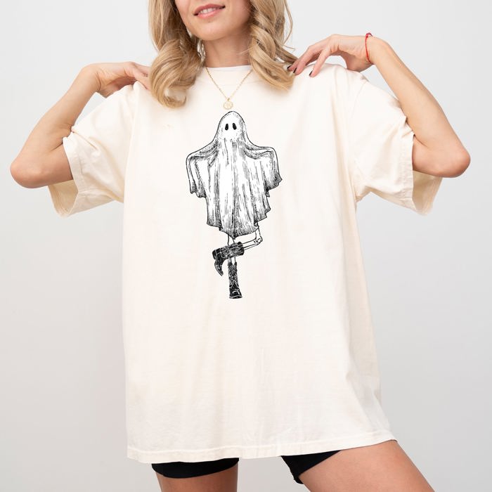 Western Ghost Cowboy Skeleton Witch Skull Spooky Meme Halloween Costume Comfort Colors Tee