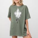Medium Moss Dark Green Western Ghost Cowboy Skeleton Witch Skull Spooky Meme Halloween Costume Comfort Colors Tee