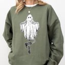 Medium Military Green Western Ghost Cowboy Skeleton Witch Skull Spooky Aesthetic Meme Halloween Sweatshirt