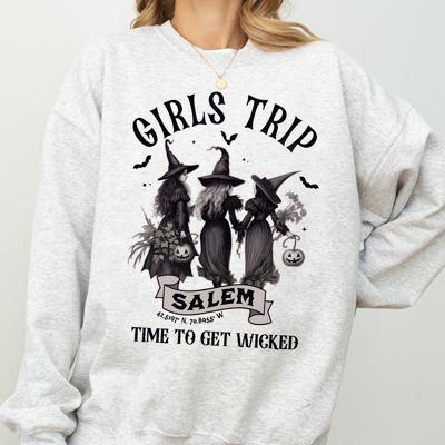 Girls Trip Salem Skeleton Witch Skull Halloween Spooky Meme Graveyard Goth Party Ready Sweatshirt