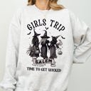 XL Ash Light Gray Girls Trip Salem Skeleton Witch Skull Halloween Spooky Meme Graveyard Goth Party Ready Sweatshirt