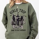 Large Military Green Girls Trip Salem Skeleton Witch Skull Halloween Spooky Meme Graveyard Goth Party Ready Sweatshirt
