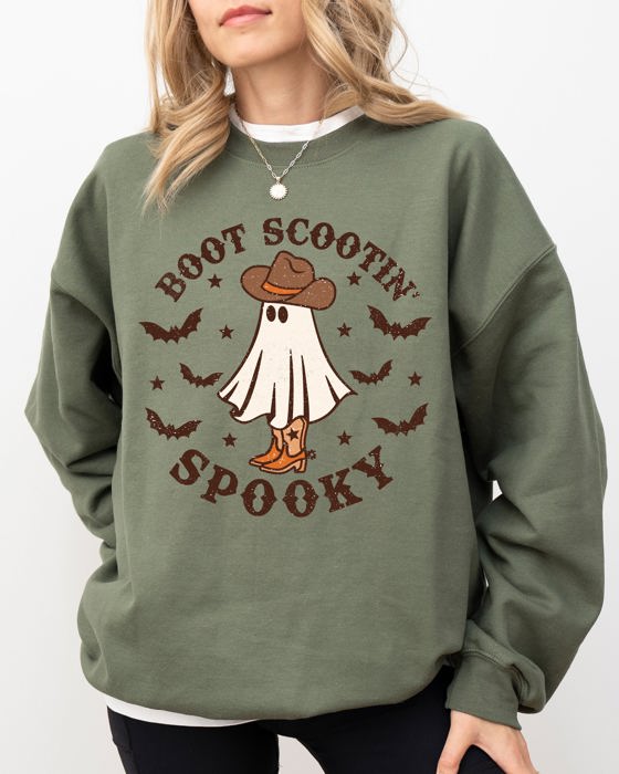 Boot Scootin' Spooky Skeleton Witch Skull Halloween Costume Graphic Sweatshirt Edition