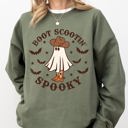XL Military Green Boot Scootin' Spooky Skeleton Witch Skull Halloween Costume Graphic Sweatshirt Edition