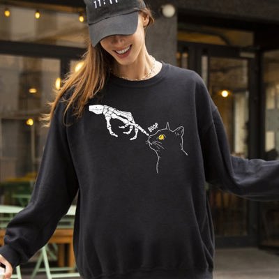 Boop Cat Skeleton Ghost Witch Skull Spooky Halloween Costume Collection Sweatshirt