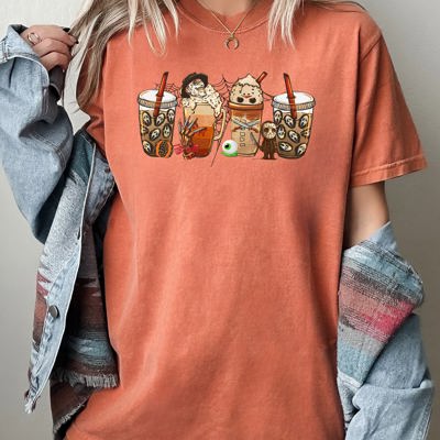 Halloween Coffee Skeleton Ghost Witch Skull Spooky Costume Meme Comfort Colors Tee