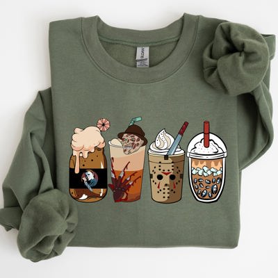 Halloween Coffee Skeleton Ghost Witch Skull Spooky Meme Vintage Costume Sweatshirt