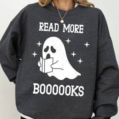 Read More Books Ghost Skeleton Witch Skull Spooky Meme Halloween Costume Sweatshirt