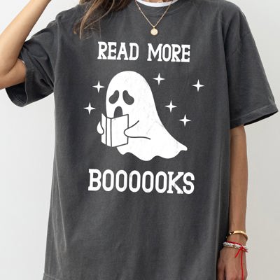 Read More Books Ghost Skeleton Witch Skull Spooky Aesthetic Meme Halloween Costume Comfort Colors Tee
