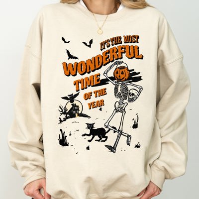 It's The Most Wonderful Time Of The Year Skeleton Witch Skull Spooky Aesthetic Meme Halloween Sweatshirt