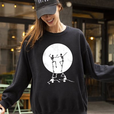 Dancing Skeletons Moon Ghost Witch Skull Spooky Meme Halloween Costume Sweatshirt