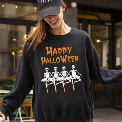 Happy Halloween Dancing Skeletons Ghost Witch Skull Spooky Costume Legend Sweatshirt