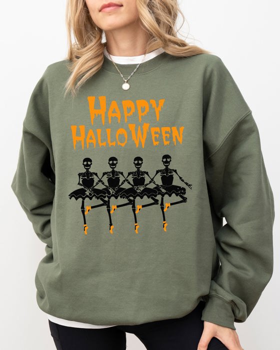 Happy Halloween Dancing Skeletons Ghost Witch Skull Spooky Costume Legend Sweatshirt