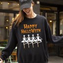 XXL Black Happy Halloween Dancing Skeletons Ghost Witch Skull Spooky Costume Legend Sweatshirt
