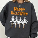XL Dark Gray Heather Happy Halloween Dancing Skeletons Ghost Witch Skull Spooky Costume Legend Sweatshirt