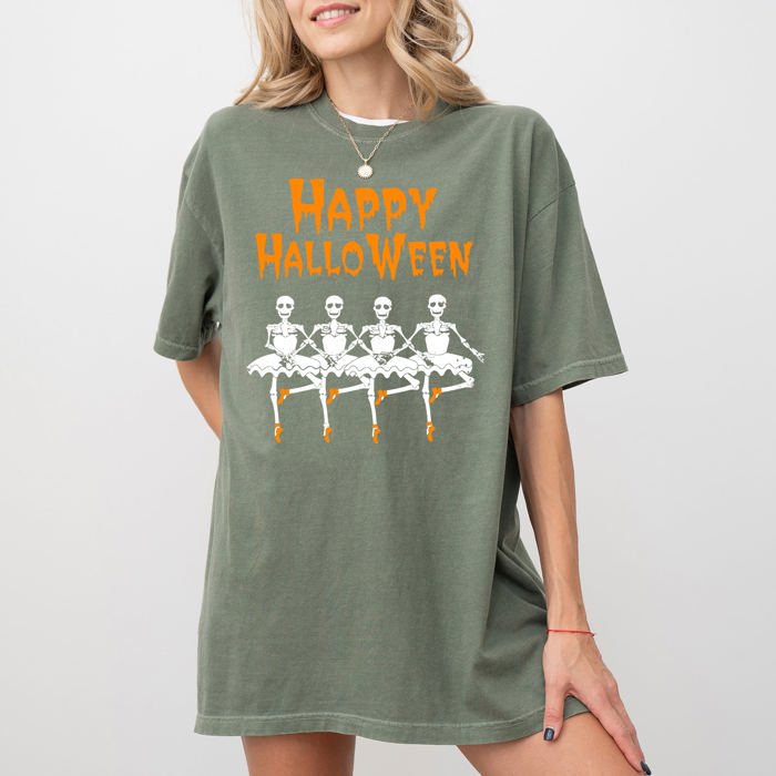 Happy Halloween Dancing Skeletons Ghost Witch Skull Spooky Meme Costume Comfort Colors Tee