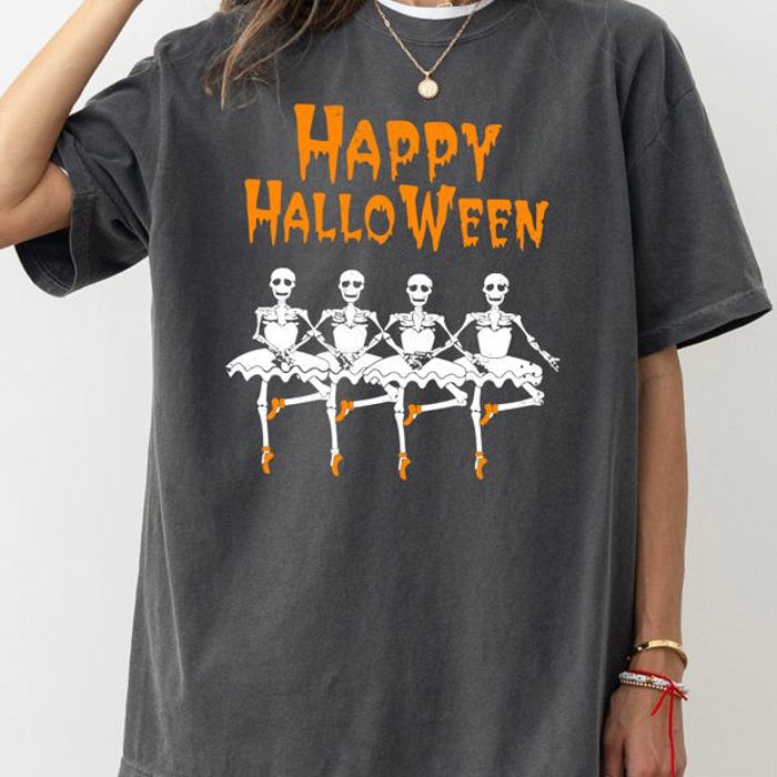 Happy Halloween Dancing Skeletons Ghost Witch Skull Spooky Meme Costume Comfort Colors Tee