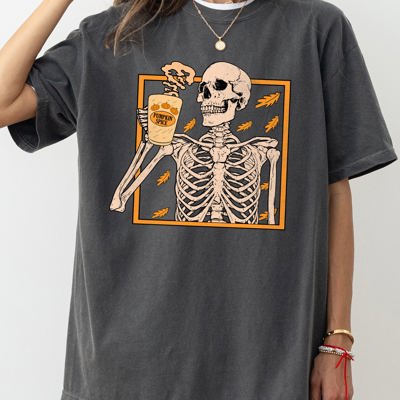 Pumpkin Spice Ghost Skeleton Witch Skull Spooky Halloween Meme Comfort Colors Tee