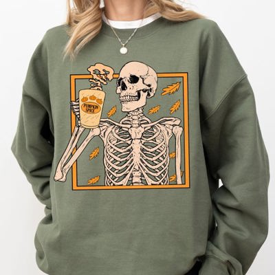 Pumpkin Spice Coffee Skeleton Ghost Witch Skull Spooky Aesthetic Meme Halloween Costume Sweatshirt