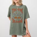 Medium Moss Dark Green Tis The Season Retro Skeleton Ghost Witch Skull Spooky Meme Halloween Comfort Colors Tee