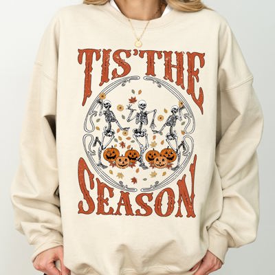 Tis The Season Retro Skeleton Ghost Witch Skull Spooky Meme Halloween Costume Sweatshirt