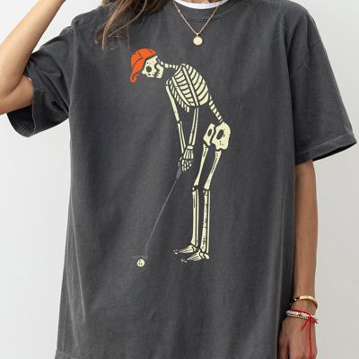 Golf Player Skeleton Ghost Witch Skull Spooky Aesthetic Meme Halloween Comfort Colors Tee