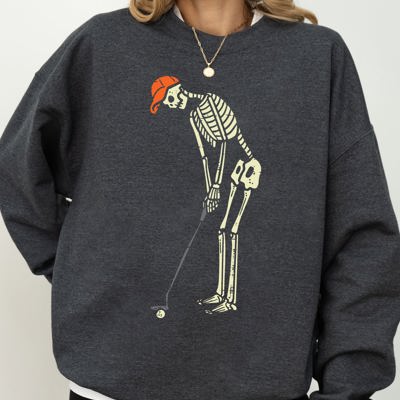 Golf Player Skeleton Ghost Witch Skull Spooky Aesthetic Meme Halloween Costume Sweatshirt