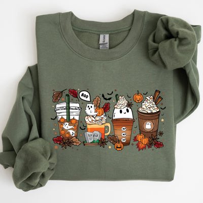 Halloween Coffee Horror Movie Spooky Skeleton Ghost Witch Skull Meme Costume Sweatshirt