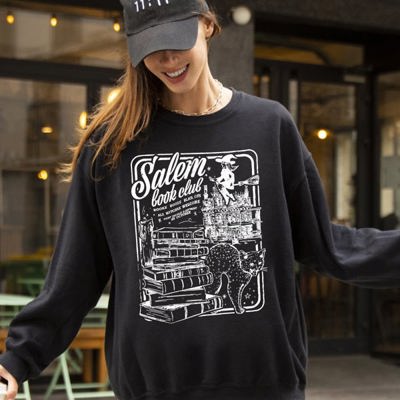Salem Book Club Spooky Skeleton Ghost Witch Skull Aesthetic Meme Halloween Costume Sweatshirt