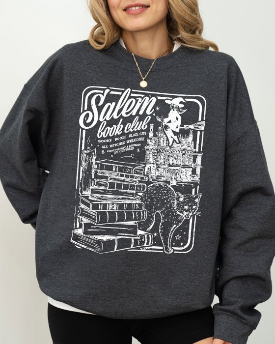 Salem Book Club Spooky Skeleton Ghost Witch Skull Aesthetic Meme Halloween Costume Sweatshirt