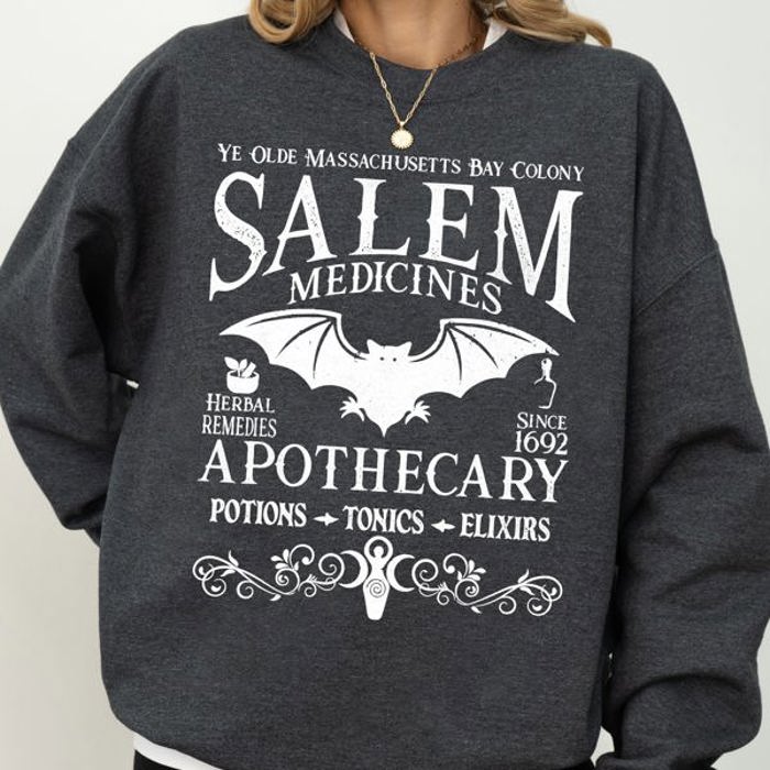 Salem Medicines Spooky Skeleton Ghost Witch Skull Meme Aesthetic Halloween Costume Sweatshirt