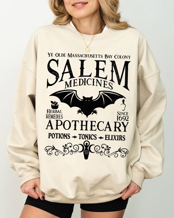 Salem Medicines Spooky Skeleton Ghost Witch Skull Meme Aesthetic Halloween Costume Sweatshirt