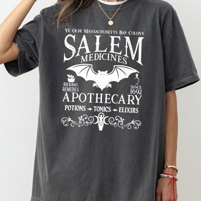 Salem Medicines Spooky Skeleton Ghost Witch Skull Halloween Costume Comfort Colors Tee