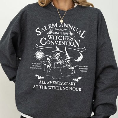 Salem Annual Witches Convention Spooky Skeleton Ghost Witch Skull Meme Halloween Costume Sweatshirt