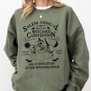 Medium Military Green Salem Annual Witches Convention Spooky Skeleton Ghost Witch Skull Meme Halloween Costume Sweatshirt