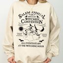 Large Sand Salem Annual Witches Convention Spooky Skeleton Ghost Witch Skull Meme Halloween Costume Sweatshirt