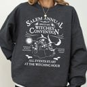 Large Dark Gray Heather Salem Annual Witches Convention Spooky Skeleton Ghost Witch Skull Meme Halloween Costume Sweatshirt