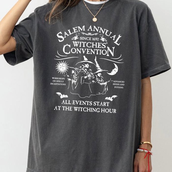 Salem Annual Witches Convention Spooky Skeleton Ghost Witch Skull Meme Halloween Costume Comfort Colors Tee