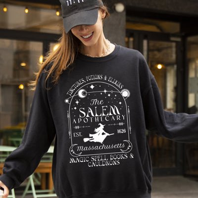 The Salem Apothecary Spooky Skeleton Ghost Witch Skull Aesthetic Halloween Meme Costume Sweatshirt
