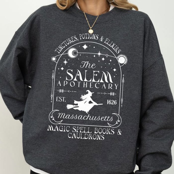 The Salem Apothecary Spooky Skeleton Ghost Witch Skull Aesthetic Halloween Meme Costume Sweatshirt
