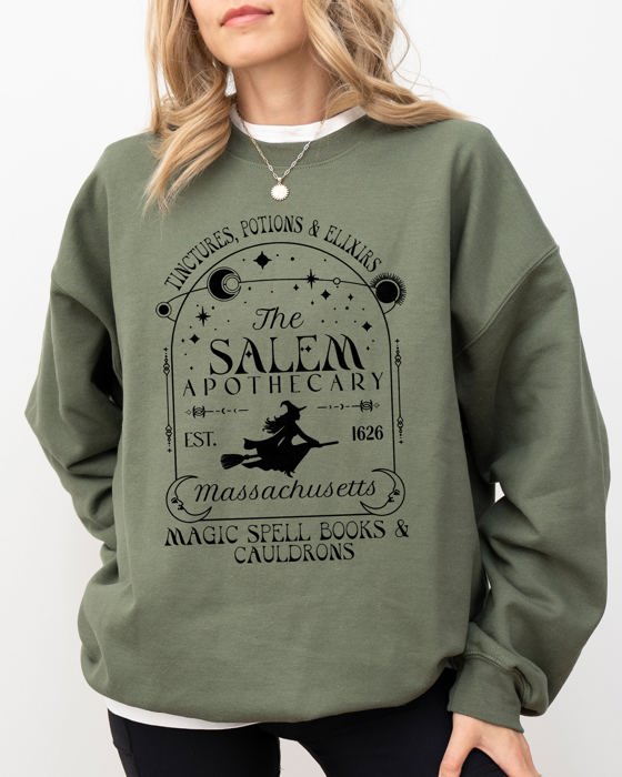 The Salem Apothecary Spooky Skeleton Ghost Witch Skull Aesthetic Halloween Meme Costume Sweatshirt
