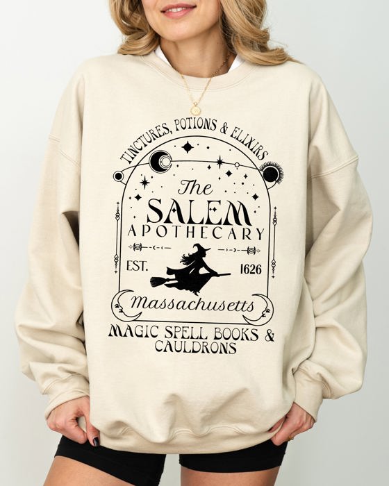 The Salem Apothecary Spooky Skeleton Ghost Witch Skull Aesthetic Halloween Meme Costume Sweatshirt