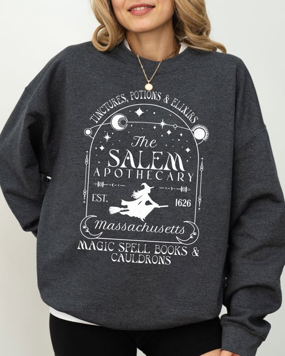 The Salem Apothecary Spooky Skeleton Ghost Witch Skull Aesthetic Halloween Meme Costume Sweatshirt