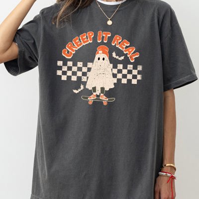 Creep It Real Ghost Retro Spooky Skeleton Witch Skull Halloween Meme Comfort Colors Tee