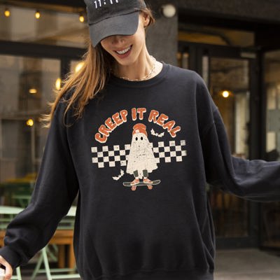 Creep It Real Ghost Retro Spooky Skeleton Witch Skull Aesthetic Meme Halloween Costume Sweatshirt