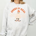 Medium Ash Light Gray Creep It Real Ghost Retro Spooky Skeleton Witch Skull Aesthetic Meme Halloween Costume Sweatshirt