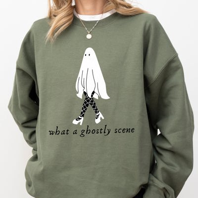 What A Ghostly Scene Spooky Skeleton Ghost Witch Skull Halloween Costume Sweatshirt