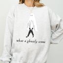 Large Ash Light Gray What A Ghostly Scene Spooky Skeleton Ghost Witch Skull Halloween Costume Sweatshirt